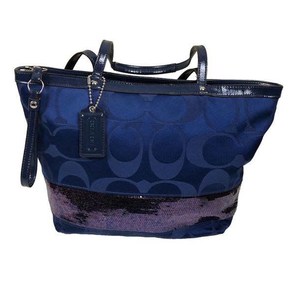 Coach Handbags - Coach F17574 Signature Tote Handbag Satin Purple Sequins Medium Blue